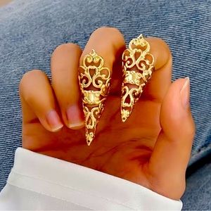 🌺 Golden Nail Ring Hand Jewelry